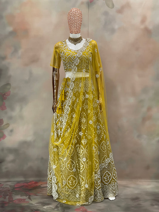 Sunshine Elegance – Mustard Yellow Embroidered Lehenga