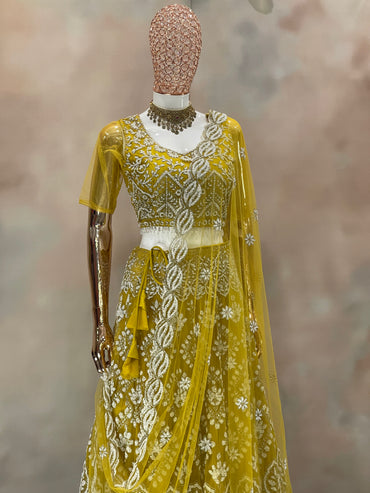 Sunshine Elegance – Mustard Yellow Embroidered Lehenga