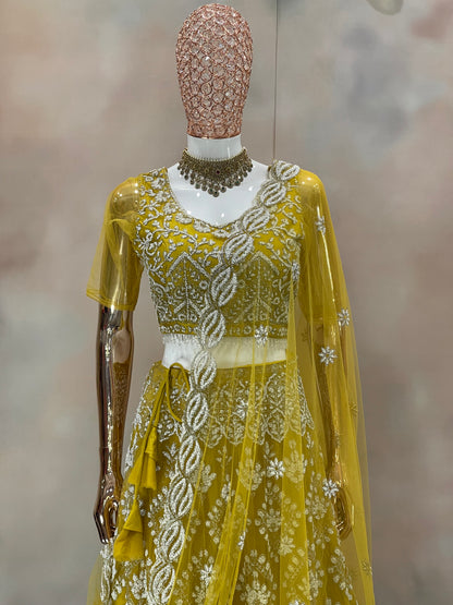 Sunshine Elegance – Mustard Yellow Embroidered Lehenga