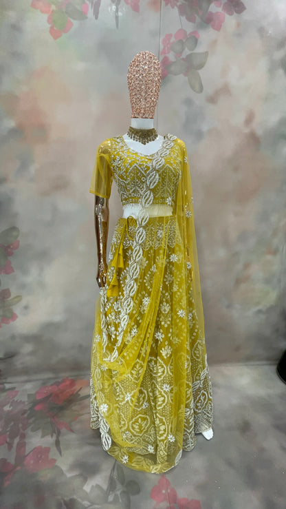 Sunshine Elegance – Mustard Yellow Embroidered Lehenga