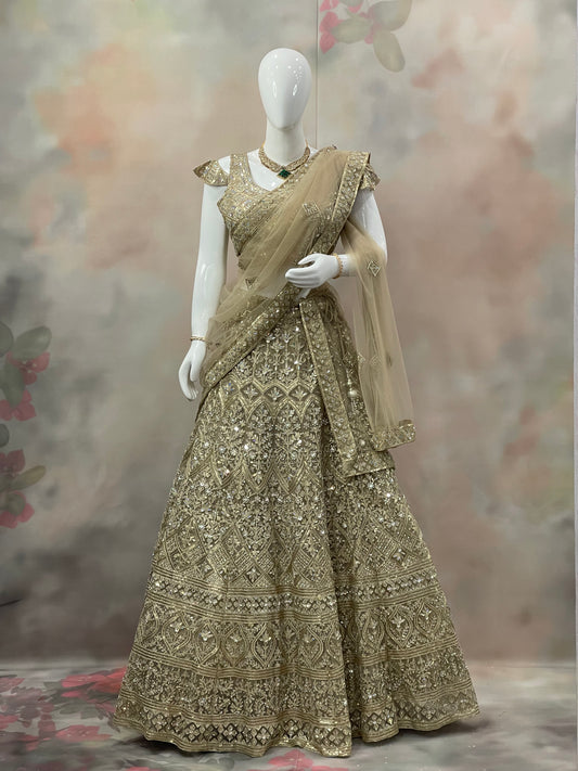 Golden Majesty – Beige Sequin Embroidered Lehenga