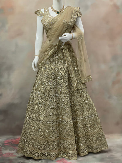 Golden Majesty – Beige Sequin Embroidered Lehenga