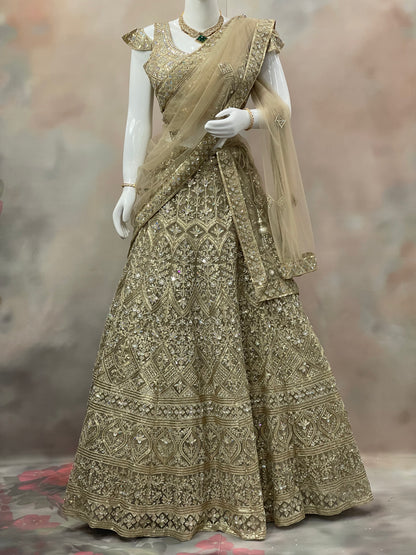 Golden Majesty – Beige Sequin Embroidered Lehenga
