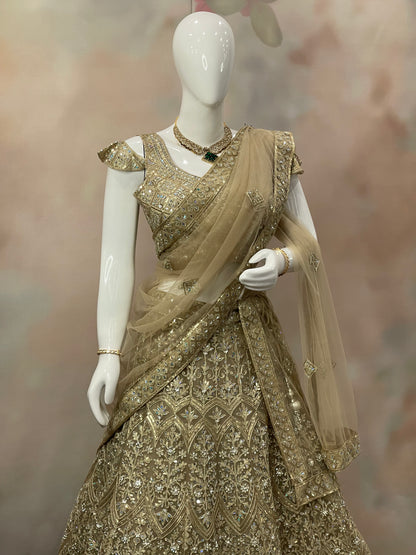 Golden Majesty – Beige Sequin Embroidered Lehenga