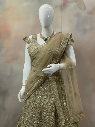 Golden Majesty – Beige Sequin Embroidered Lehenga