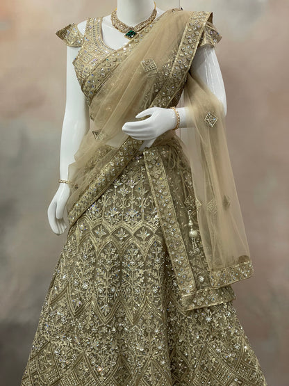 Golden Majesty – Beige Sequin Embroidered Lehenga