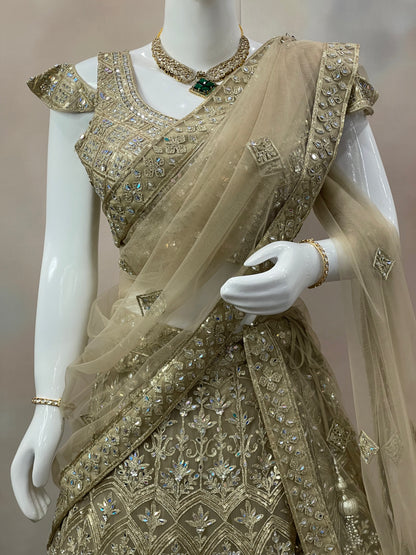 Golden Majesty – Beige Sequin Embroidered Lehenga