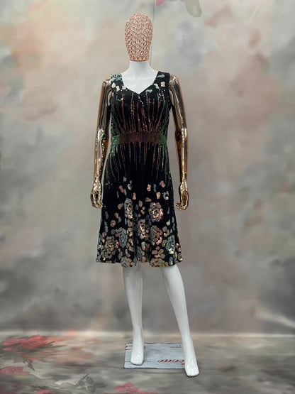 Radiant Bloom – Black Sequin Cocktail Dress