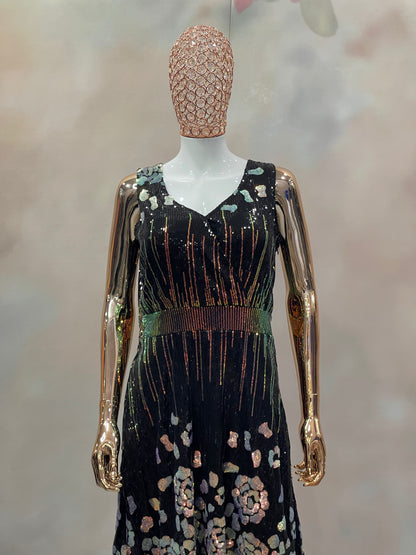 Radiant Bloom – Black Sequin Cocktail Dress