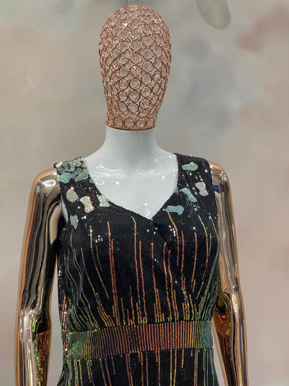 Radiant Bloom – Black Sequin Cocktail Dress