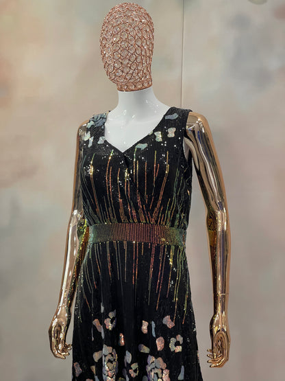 Radiant Bloom – Black Sequin Cocktail Dress
