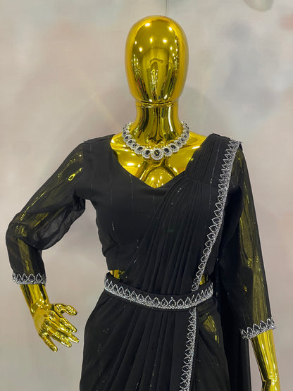 Midnight Spark – Black Embellished Saree
