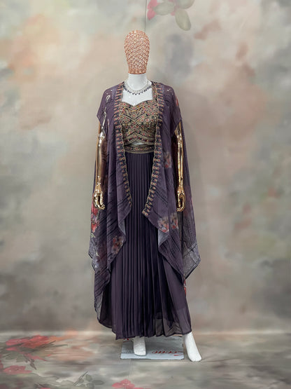 Plum Radiance – Embroidered Indo-Western Set