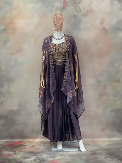 Plum Radiance – Embroidered Indo-Western Set