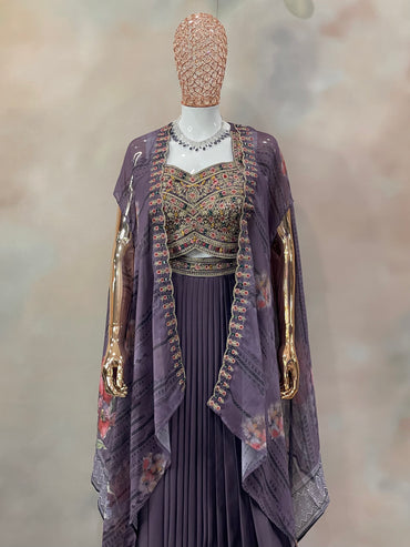 Plum Radiance – Embroidered Indo-Western Set