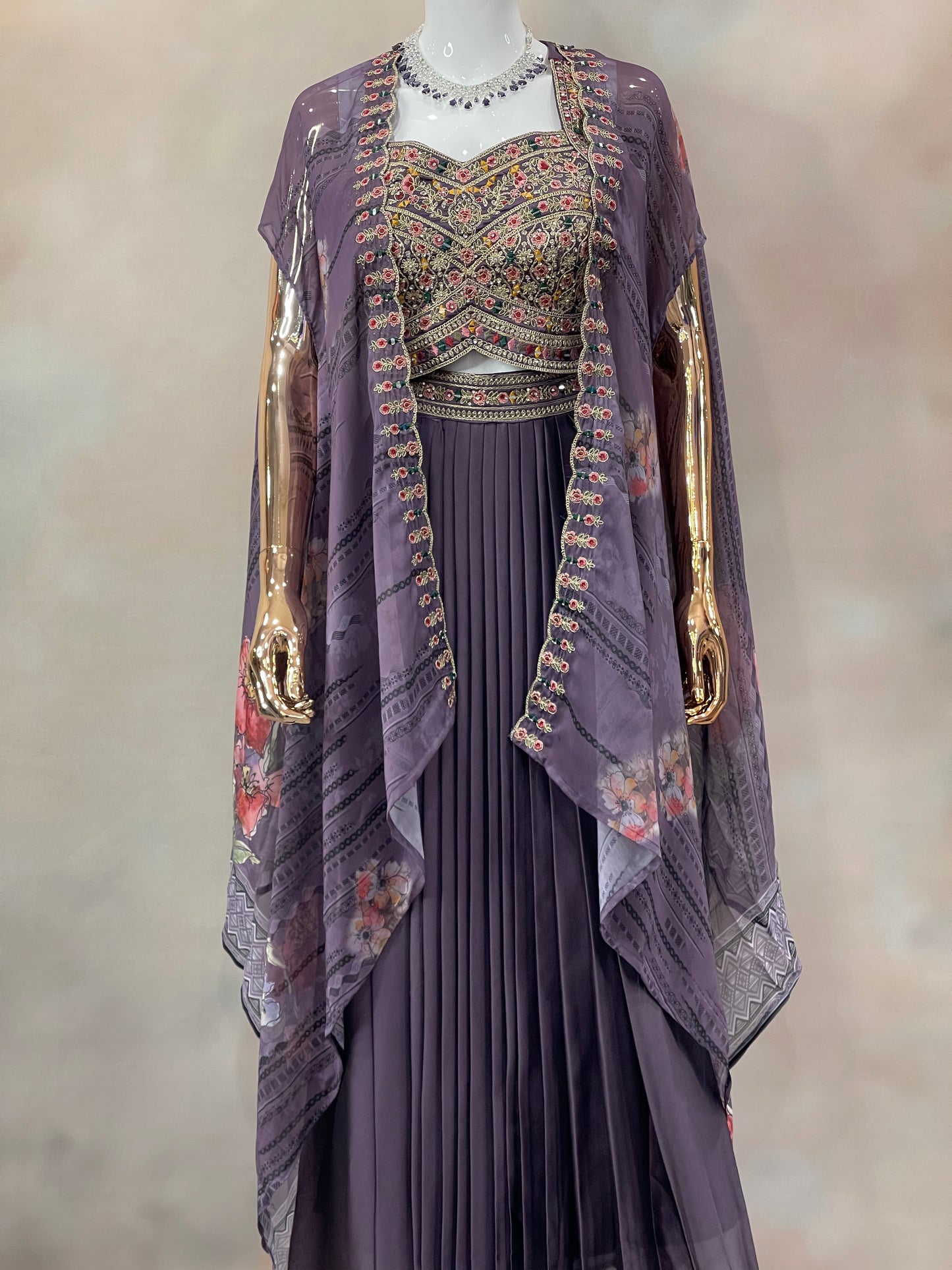 Plum Radiance – Embroidered Indo-Western Set