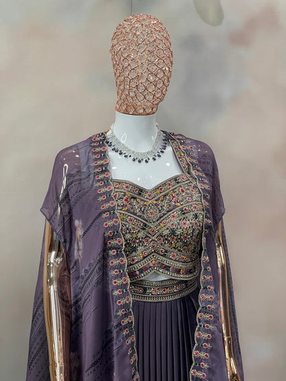 Plum Radiance – Embroidered Indo-Western Set