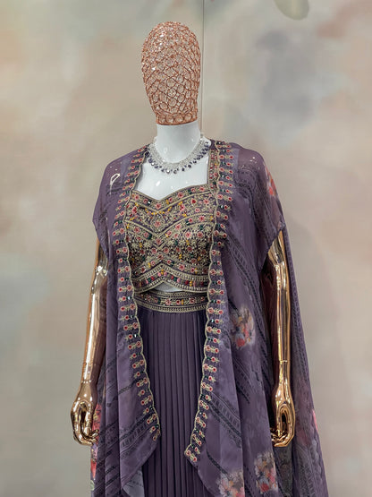 Plum Radiance – Embroidered Indo-Western Set