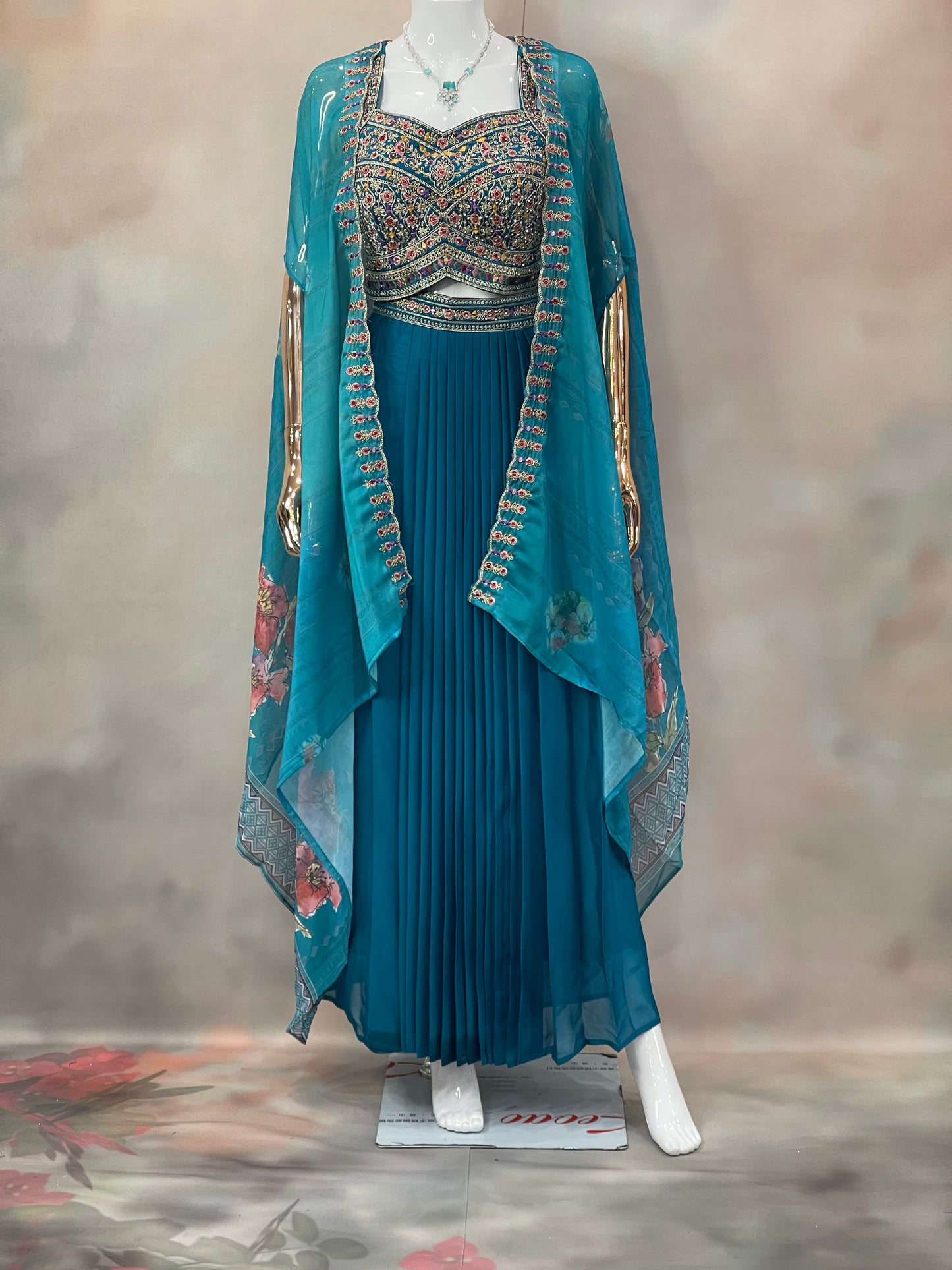 Teal Majesty – Embroidered Indo-Western Set