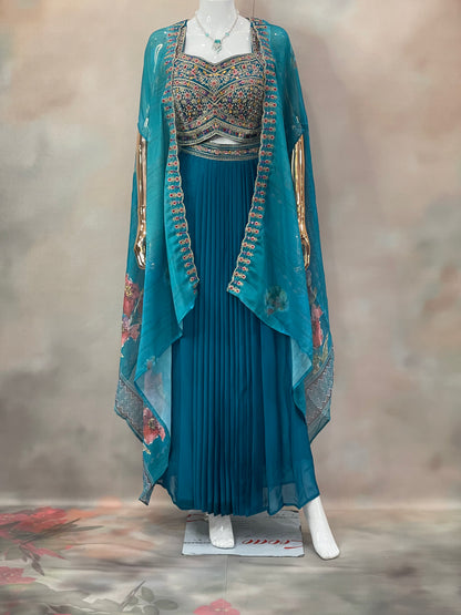 Teal Majesty – Embroidered Indo-Western Set