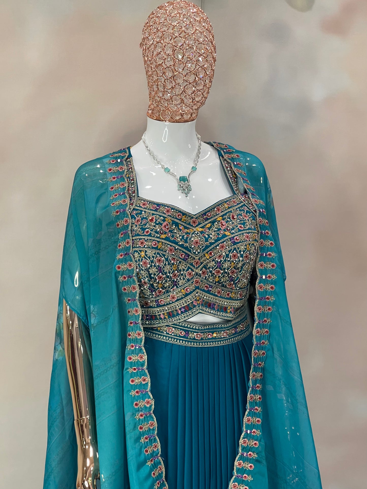 Teal Majesty – Embroidered Indo-Western Set