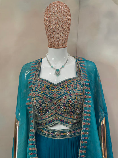 Teal Majesty – Embroidered Indo-Western Set