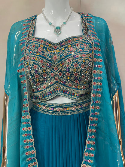 Teal Majesty – Embroidered Indo-Western Set