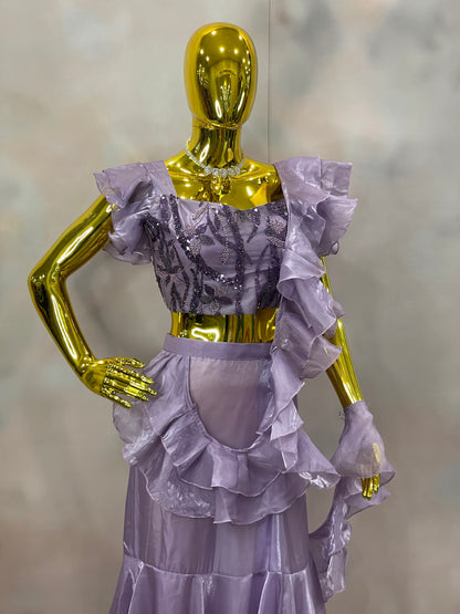 Lilac Whispers – Lavender Ruffle Crop Top & Skirt Set