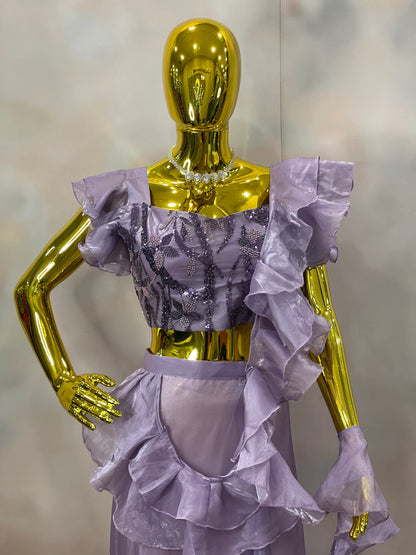 Lilac Whispers – Lavender Ruffle Crop Top & Skirt Set