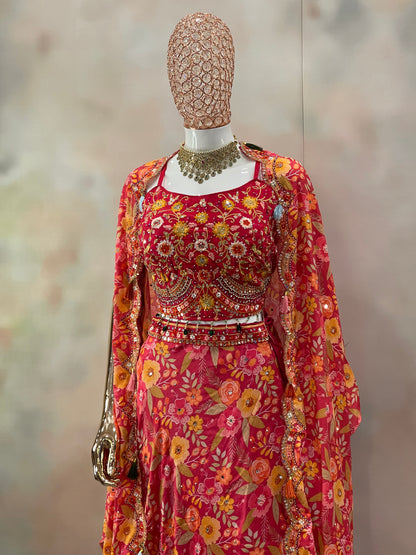 Blooming Radiance – Red & Yellow Floral Anarkali Set
