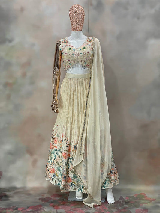 Ivory Blossom – Floral Embroidered Lehenga Set
