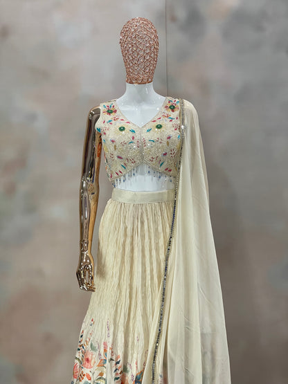 Ivory Blossom – Floral Embroidered Lehenga Set