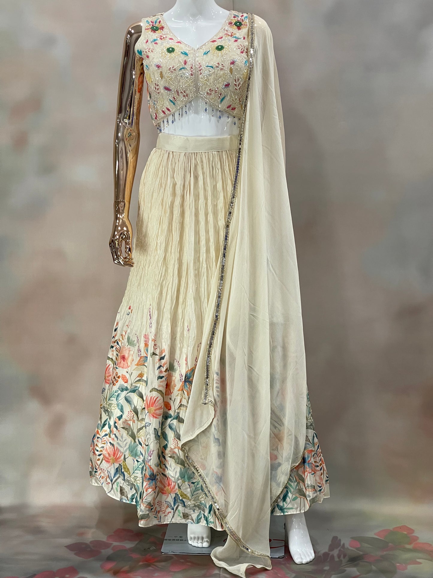 Ivory Blossom – Floral Embroidered Lehenga Set