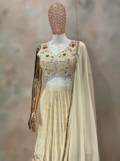 Ivory Blossom – Floral Embroidered Lehenga Set