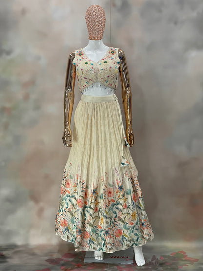 Ivory Blossom – Floral Embroidered Lehenga Set