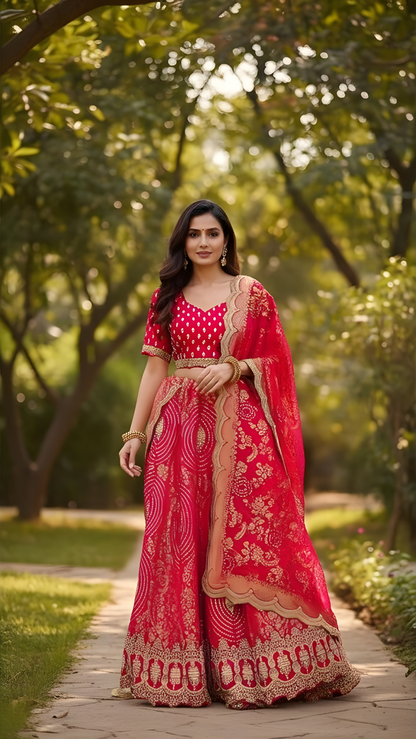 Scarlet Radiance – Red Brocade Zari Lehenga Set