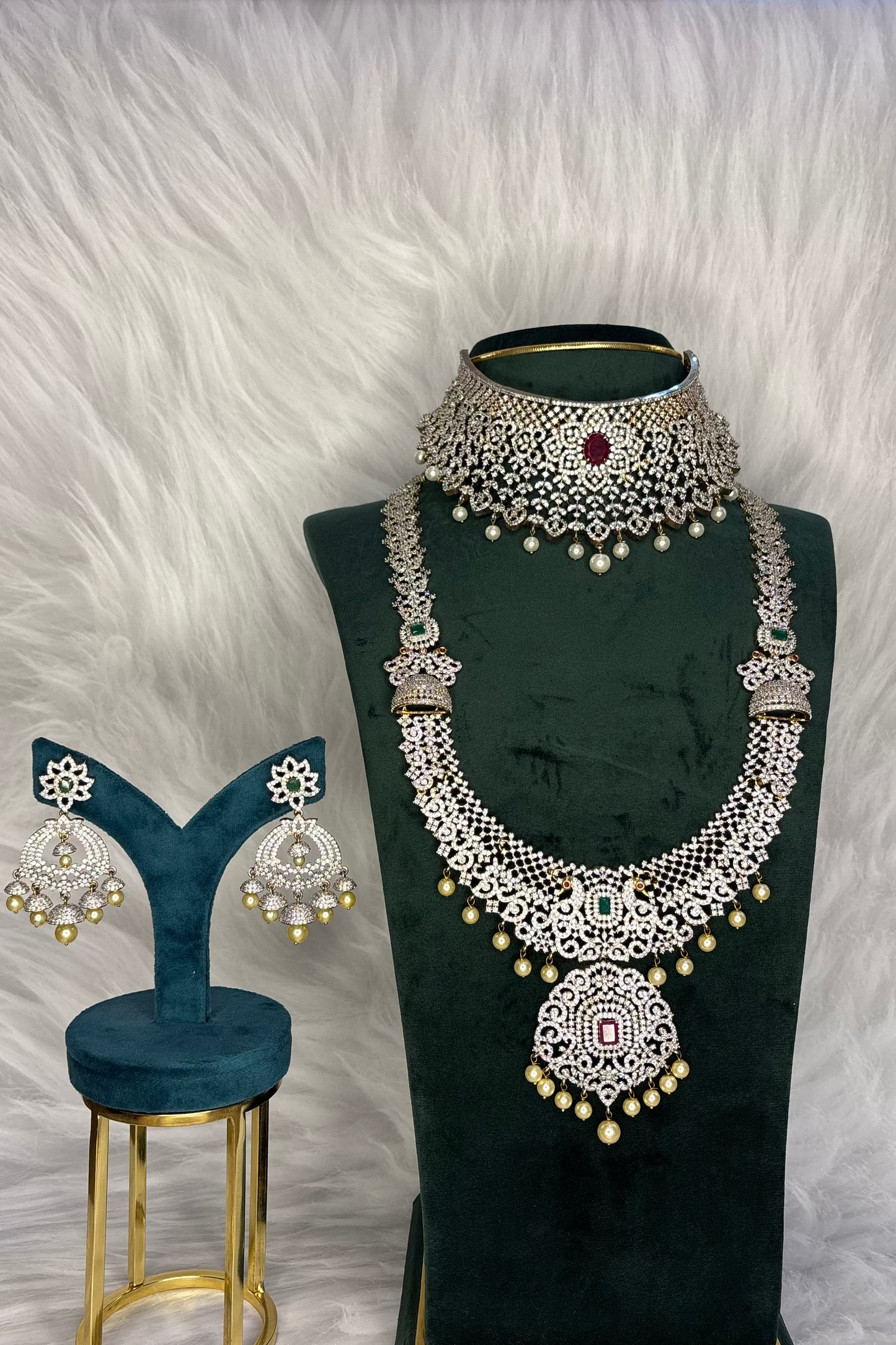 Pearl Drop Diamond-Polish Bridal Set – Grand Wedding Jewelry