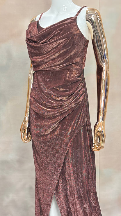 Velvet Ember – Wine Drape Slit Gown