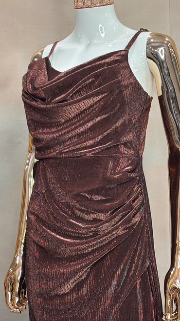 Velvet Ember – Wine Drape Slit Gown