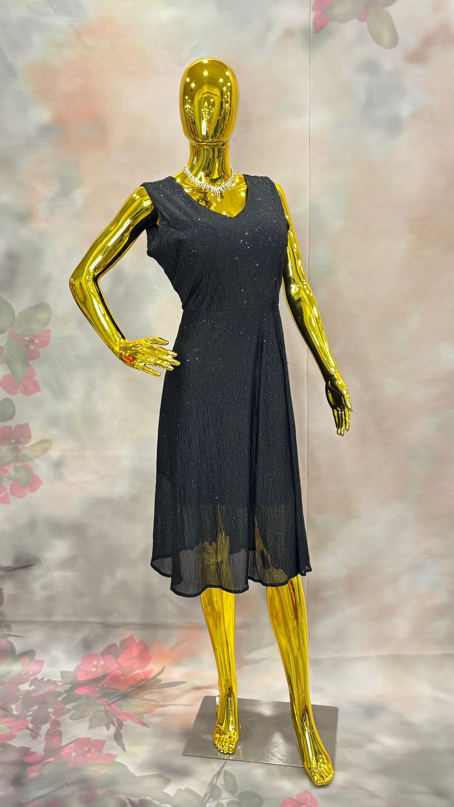 Midnight Mist – Black Sleeveless Shimmer Dress