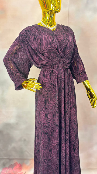Plum Whirl Textured Gown: Elegant Evening Drape