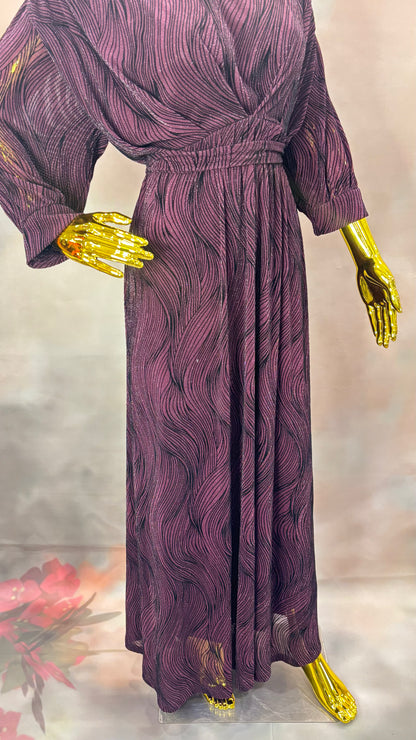 Plum Whirl Textured Gown: Elegant Evening Drape