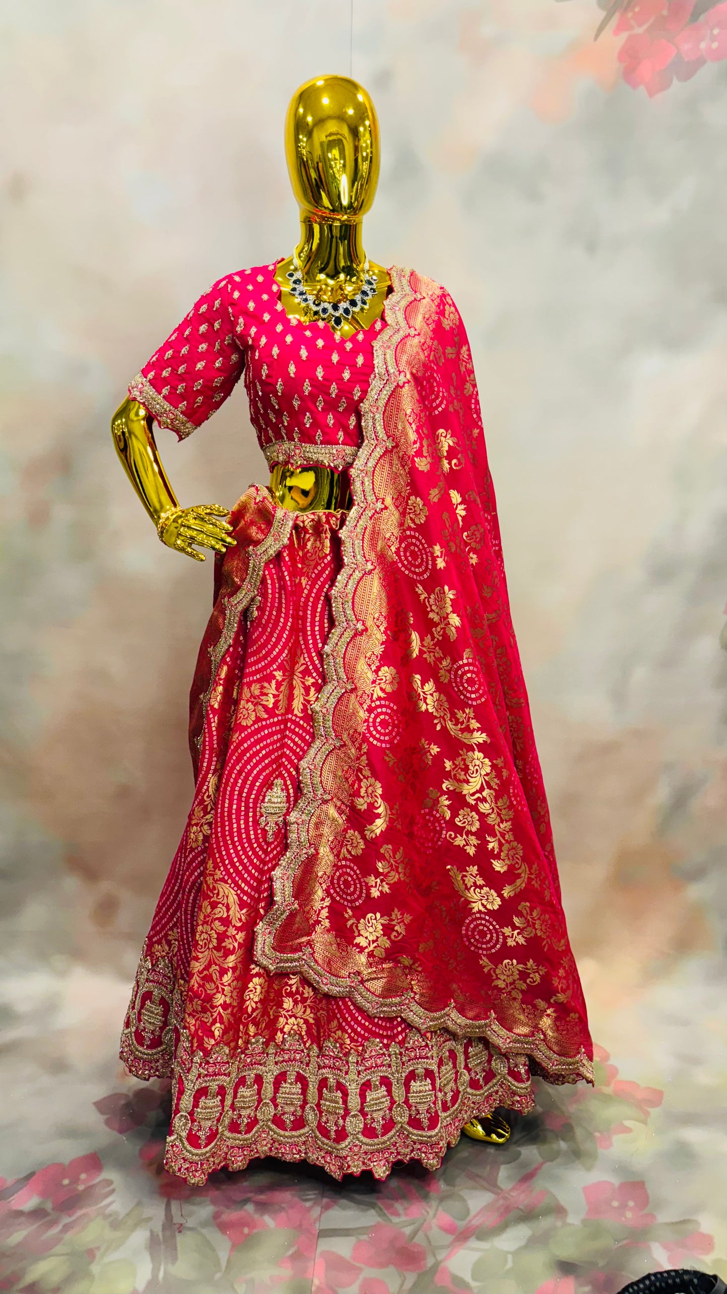 Scarlet Radiance – Red Brocade Zari Lehenga Set