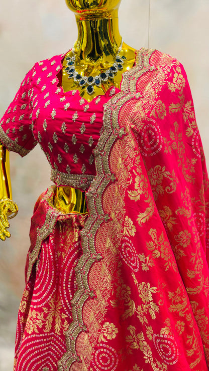 Scarlet Radiance – Red Brocade Zari Lehenga Set