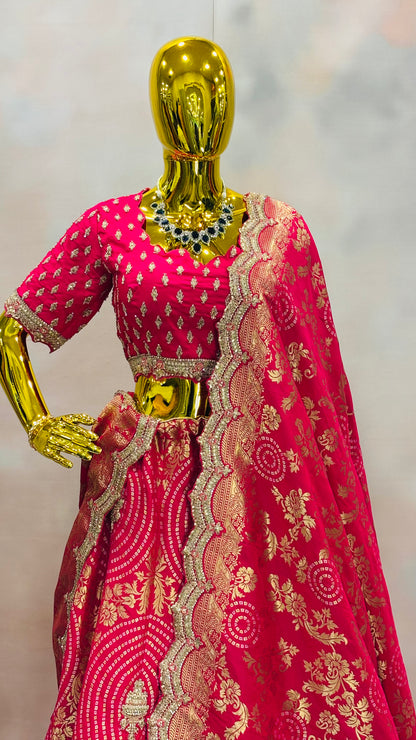 Scarlet Radiance – Red Brocade Zari Lehenga Set