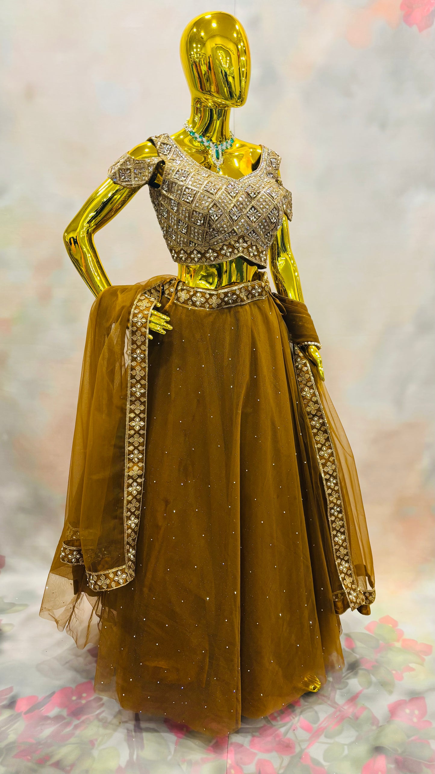 Golden Ember – Velvet Mirror Work Lehenga Set