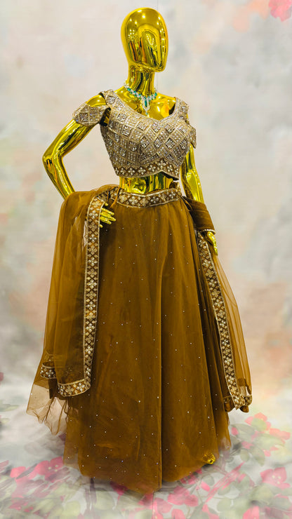 Golden Ember – Velvet Mirror Work Lehenga Set