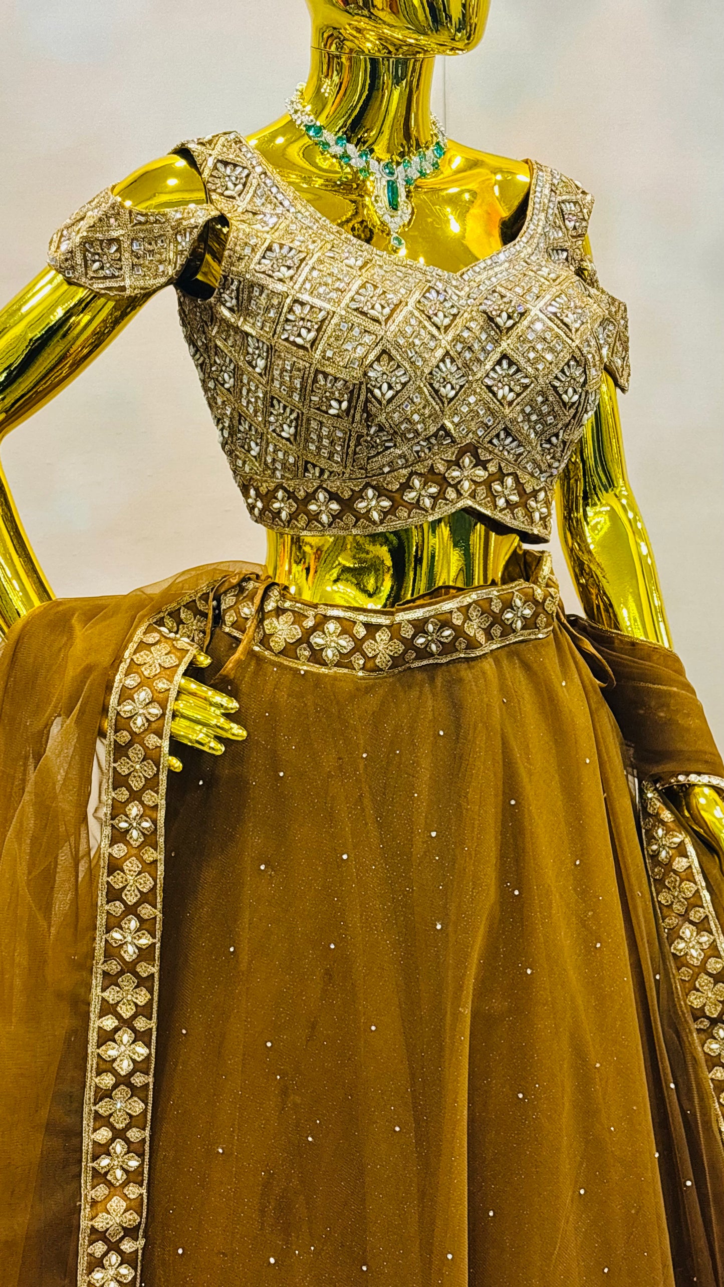 Golden Ember – Velvet Mirror Work Lehenga Set