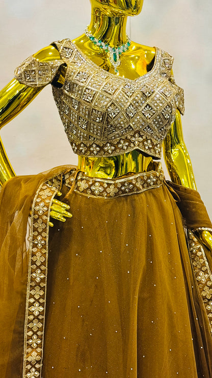 Golden Ember – Velvet Mirror Work Lehenga Set