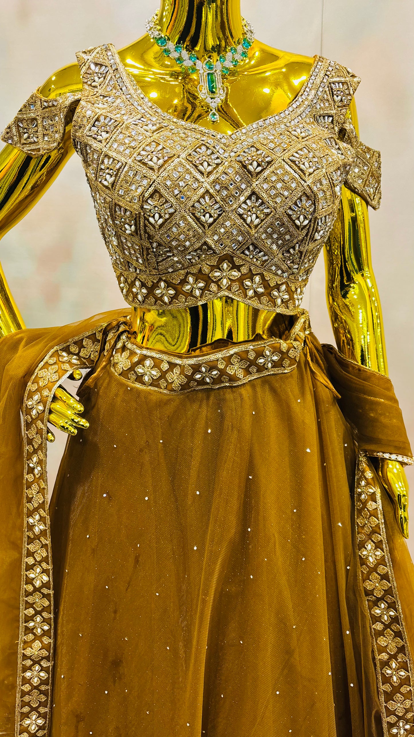 Golden Ember – Velvet Mirror Work Lehenga Set